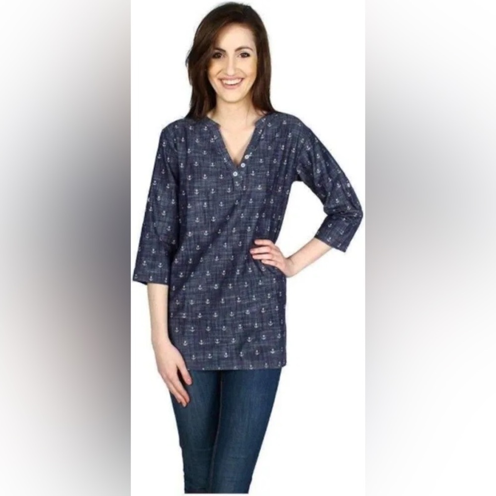 Hatley Women’s Chambray Denim Anchor Tunic Top Size Medium EUC
